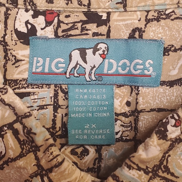 Big Dogs Mens 2XL Button Down Short Sleeve Hawaiian Shirt Aloha Dog Print AOP - Picture 2 of 6